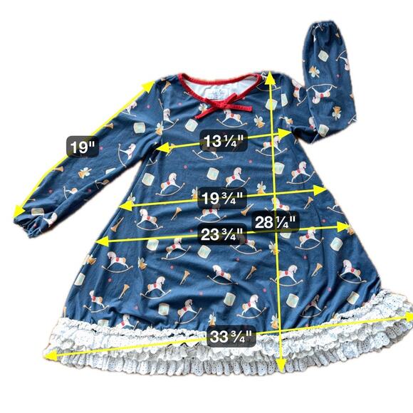 Love and Grow Rocking Horse Ruffle Hem Long Sleeve Nightgown 10YR Christmas - Picture 5 of 7